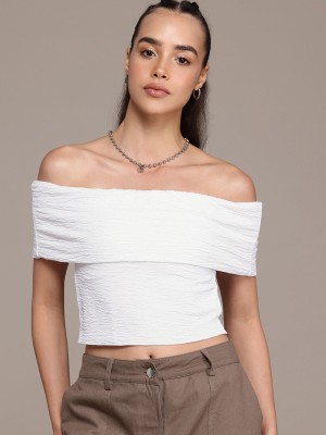 Roadster Casual Self Design Women White Top