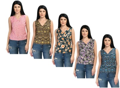 IndiWeaves Casual Floral Print Women Purple, Dark Blue, Pink Top