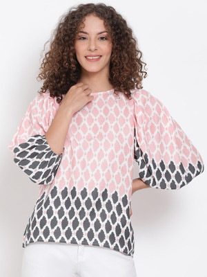 OXOLLOXO Casual 3/4 Sleeve Solid Women Pink Top