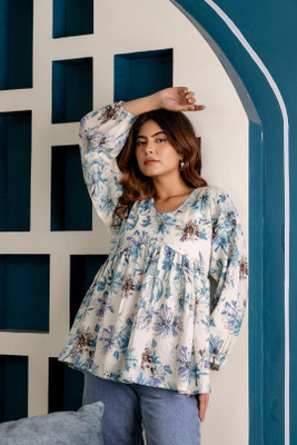 KARN KAWACH Casual Printed Women Light Blue Top