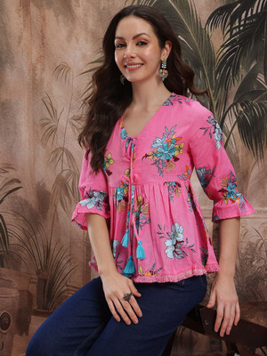 Sangria Casual Printed Women Pink Top