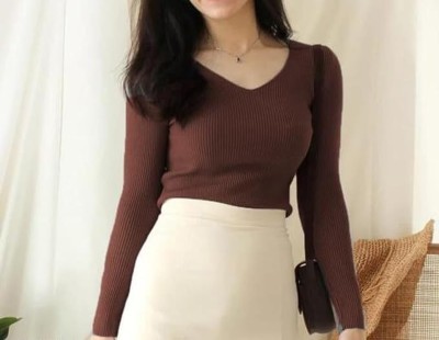 CUTEXT FASHION Casual Solid Women Brown Top