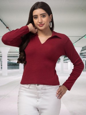 MISS DESIRE Casual Solid Women Maroon Top