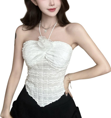 mystify Party Floral Print Women White Top