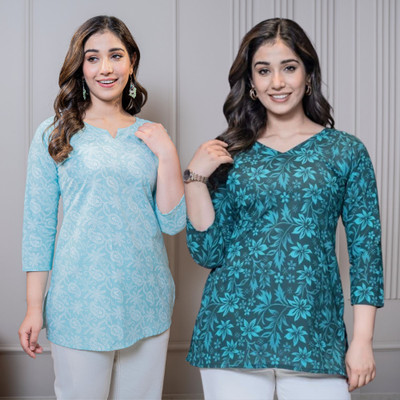 I N ENTERPRISES Casual Floral Print Women Blue Top