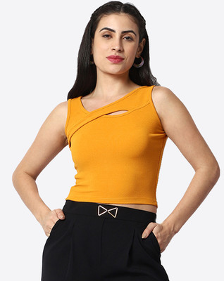 Prettify Casual Solid Women Yellow Top