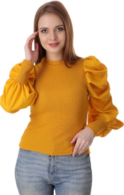 aayesha enterprises Casual Solid Women Yellow Top