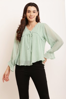 REESE Casual Self Design Women Light Green Top