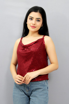 CRAZEVILLA Party Embellished Women Red Top