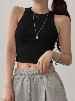 Toochki Casual Solid Women Black Top