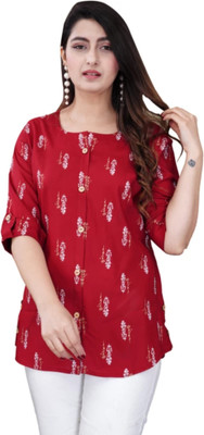 JagMohan Creation Casual Printed Women Red Top