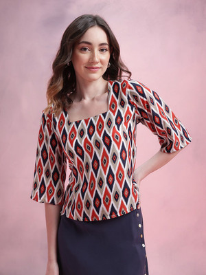 Dressberry Casual Printed Women Beige Top