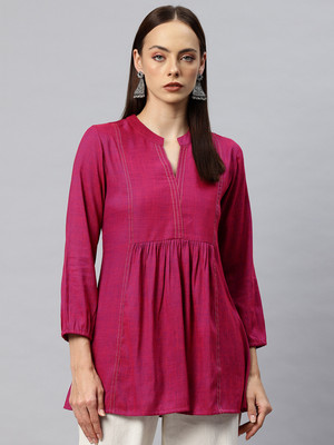 Cottinfab Casual Solid Women Pink Top