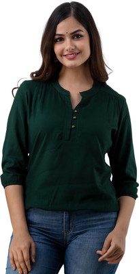 himanc Casual Solid Women Green Top