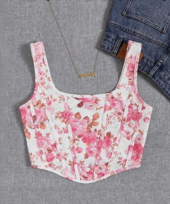 Projas Casual Floral Print Women Pink, White Top