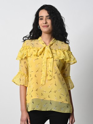 Prettify Casual Printed Women Yellow Top