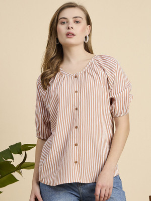Mast & Harbour Casual Striped Women Orange Top