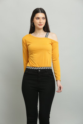 Raabta Fashion Casual Solid Women Yellow Top