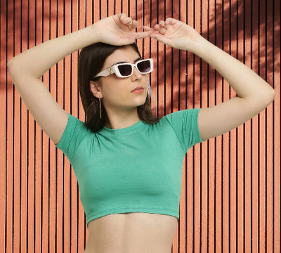 CANIDAE Casual Solid Women Green Top