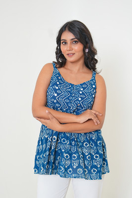 AkaayStories Casual Printed Women Blue Top