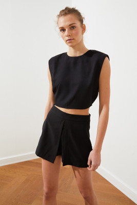Trendyol Casual Solid Women Black Top