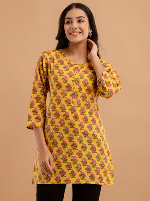 Feranoid Retail Women Floral Print Straight Kurta(Yellow)