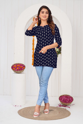 VSAAJ FASHION Women Printed Straight Kurta(Blue)
