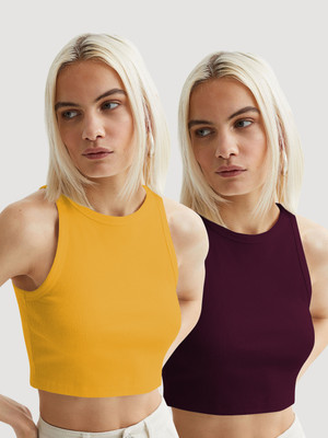 METRONAUT Casual Solid Women Yellow, Maroon Top
