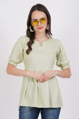 Majestykart Casual Solid Women Light Green Top