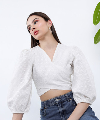 Tokyo Talkies Casual Solid Women White Top