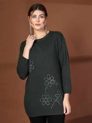 Mafadeny Casual Embellished Women Green Top