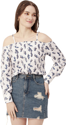 moomaya Casual Striped Women Dark Blue, White Top