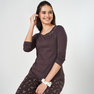 Dreamz by Pantaloons Casual Solid Women Brown Top