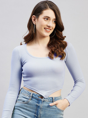 BLINKIN Casual Solid Women Light Blue Top