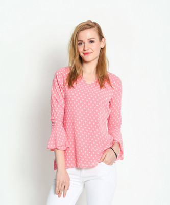 shaper Party 3/4 Sleeve Polka Print Women Pink Top