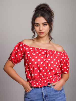 Classy Hangers Casual Polka Print Women Red Top