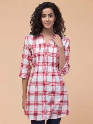 INUKA Casual Checkered Women White, Red Top