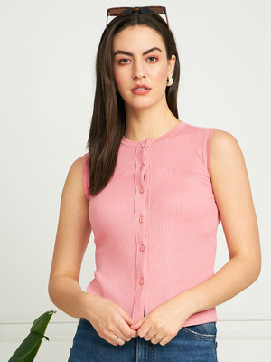PIVL Casual Solid Women Pink Top