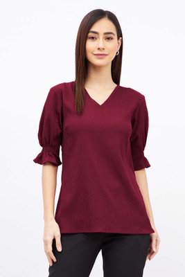 SALT ATTIRE Formal Solid Women Maroon Top