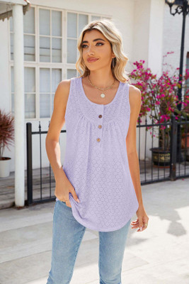 OUTZIDR Casual Self Design Women Purple Top