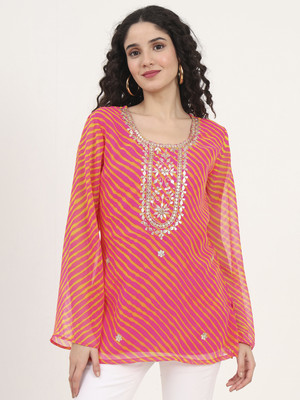 DIVENA Casual Embroidered Women Pink Top