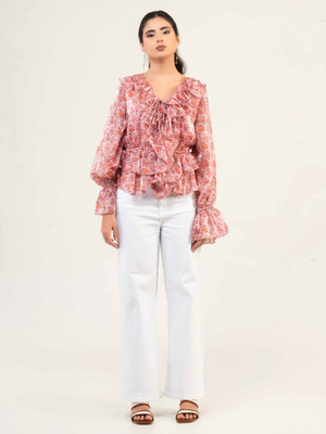 Urban Sundari Casual Solid Women Orange Top