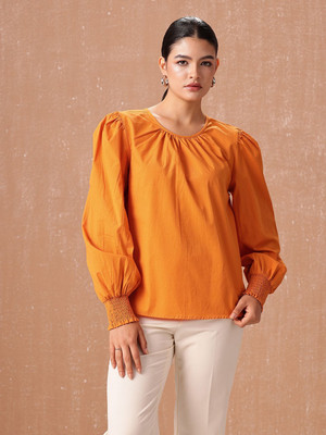 all about you Casual Solid Women Orange Top
