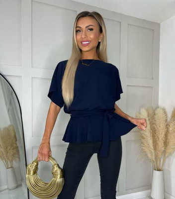 Fashion Street London Casual Solid Women Blue Top