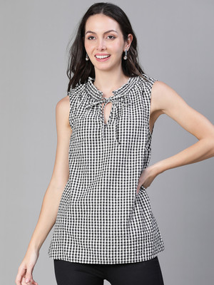 OXOLLOXO Casual Checkered Women Black, White Top