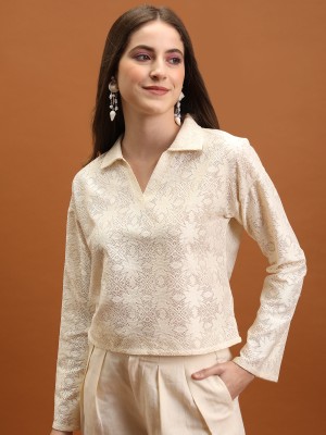 Tokyo Talkies Casual Embroidered Women White Top