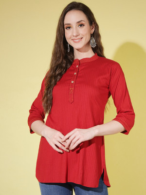 RIEKA Casual Striped Women Red Top