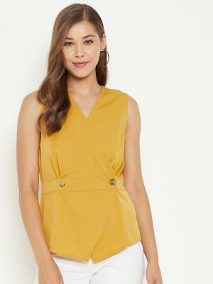 PURYS Casual Solid Women Yellow Top
