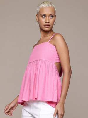 Roadster Casual Solid Women Pink Top