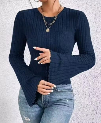 Sovi fashion Casual Self Design Women Dark Blue Top